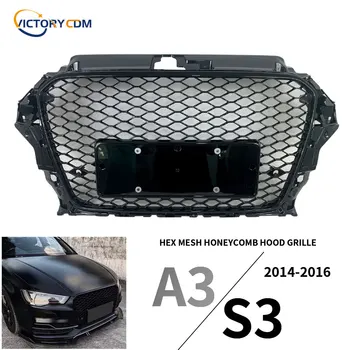 Za RS4 Stil Prednja Sportska Šesterokutna Rešetka Cellular Maska Poklopca motora Sjajni Crni Auto-Stil za A3/S3 8V 2014 2015 2016 (Instalacija za RS3 Stil