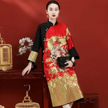 2023 kineska bolju haljinu чонсам, slobodno klasicni nova jesensko-zimska haljina u kineskom stilu, sa zmaj, donje elegantan haljinu ципао s36