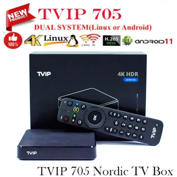 Najnoviji TVIP S-Box v.705 4K UHD Nordic One Smart TV Box Android11 i Linux OS 5G Dual TV-BOKS Amlogic S905W2 2,4 /5G WiFi vs TVIP605