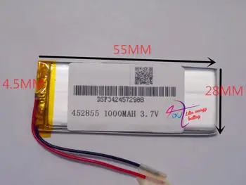najbolja marka baterija 3,7 V, 1000 mah, [452855] PLIB; polymer li-ion baterija za dvr, GPS, mp3, mp4, mobitel