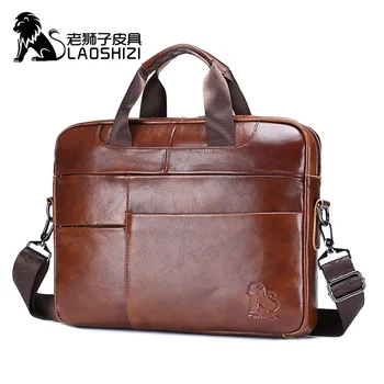 LAOSHIZI / novi muški portfelj od prave kože, poslovna torba za odmor, višenamjenska torba za računalo od bičevati, torba preko ramena