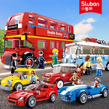 Sluban je gradbeni blok igračke gradska scena B0708 Londonski autobus 382 kom. cigle double-decker kompatibilan s vodećim markama