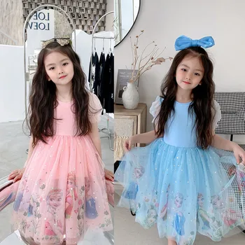 Plinsko haljina Princeze za djevojčice, Ljetno Dječja Haljina Эльзы i Anne s po cijeloj površini 