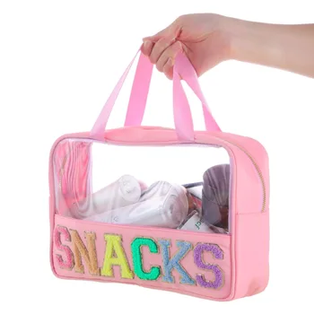 Kozmetičke torbice od prozirnog PVC-a, ženske modne slatka нашивки sa slovima, косметичка s ručkom, ženska pink jednostavna vodootporne putnu torbu za pranje