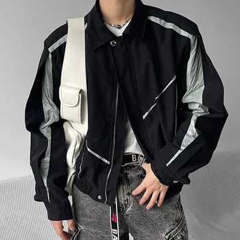 Ulica muška kontrast jakna High Street Y2k, modni trend, funkcionalne jurišnih jakne, neutralni originalni dizajn, kaput na munje