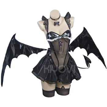 Anime igra Azur Lane Cosplay Halloween Demon Janus Seksi crni kožni kombinezon mačka uši šlem Ovratnik sobarica krila Cijeli odijelo
