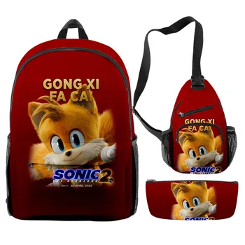 3 kom., muška i ženska torba Sonic The Jež, torba-instant messenger, torba za olovke, animacija, ruksak na munje velikog kapaciteta, poklon za rođendan