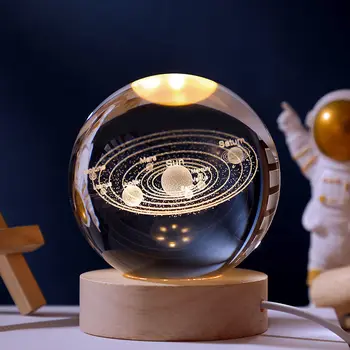 Kreativni Kristalnu Kuglu Astronaut Earth 3D Lasersko Graviranje Sunčevog Sustava Loptu s Dodirnim Prekidačem Led Svjetlo Poklon Za Rođendan