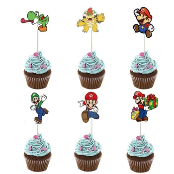 24 kom., pribor Super Mario Bros, ukras za tortu za vrtić zurke, Luigi Yoshi Bowser, anime crtani film, pribor za zabavu u čast rođendana