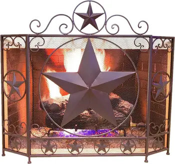 Metalni sklopivi kamin ekran sa zvijezdom iz smeđe metalne mreže u rustikalnom west country stilu