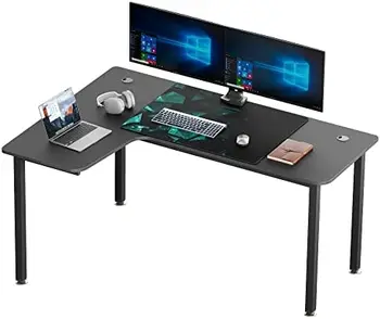 Stol u obliku, 61-inčni kutna računalni stol, Moderan uredski stol, Kućni kockarski stol s tepih za miša i kabel