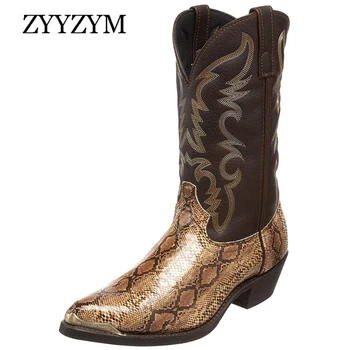 ZYYZYM/muške i ženske cipele na visoku petu sa željeznom glavom, jesen-zima, nove kaubojske čizme u stilu western s vezom u obliku zmije, muška obuća