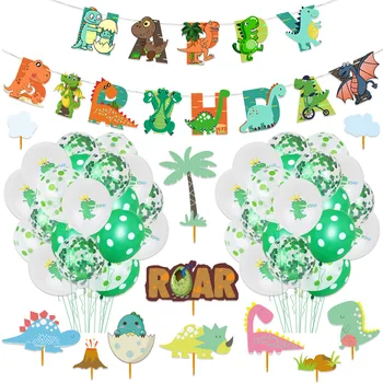 Ukras za party u čast rođenja u stilu dinosaura u džungli, baloni s uzorkom divljeg dinosaura, banner, set za torte, pribor za dječji rođendan