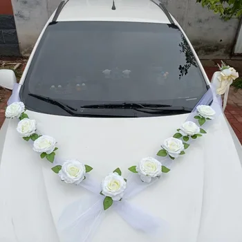 1 komplet dekor vjenčanje automobila iz umjetnih boja, svilene lažni ruže, nakit za vjenčanje automobila, trake za ručke na vratima, tila, vjenčanje pribor