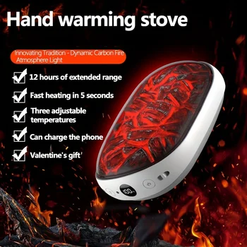 10000 mah Mini električna topliji za ruku USB punjenje Topliji za ruke s atmosferskog ugljičnog vatrom Prijenosni topliji za ruke 2 u 1