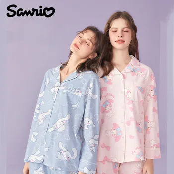 Sanrio Kawaii Cinnamoroll Kuromi My Melody Crtić ženska пижама, moderan komplet bluza, ženski kućno odijelo sa dugim rukavima za par