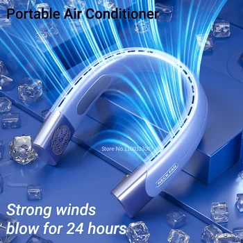3000 mah Prijenosni Stropni Ventilator za vrat USB Punjiva Hladnjak Zraka na 5 Brzina Bez Lopatice Električni Ventilator, Klima-uređaj za Sport, Kampiranje