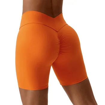 Ženske kratke hlače za trening s v-izrez na struk, kompresije, быстросохнущие, crunching na leđima, ljetne kratke hlače za vježbanje na otvorenom, kratke hlače za joge