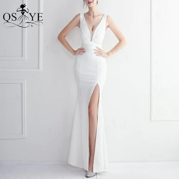Jednostavne bijele vjenčanice open V-izrez, elastično атласное vjenčanicu s рюшами, seksi svadba haljina bez rukava