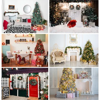 Božićna pozadina, kamin, drvo, zimi, unutrašnjost, pozadina za portretne fotografije djeteta za foto-studio, фотофон 21522DHY-04