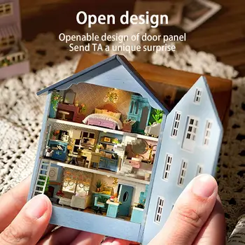 Novi DIY drveni minijaturni construction set lutkarske kuće s namještajem Light Molan Mini Casa igračke ručni rad za djevojčice Darove