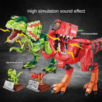 Fangcheng Fc6201 Plastični model dinosaura od građevinskih blokova s imitacija zvuka efekta, igračke za sastavljanje s inteligencijom sitnih čestica za dječake
