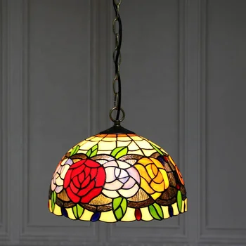 LongHuiJing 12-inčni europska витражный stakleni abažur u obliku ruže, plafonjere, vješanje lampe u Tiffany stilu