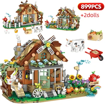 899 kom., mini-grad prijatelj, seoska kuća, blokovi, vjetrenjača, arhitektonski cigle, figure, edukativne igračke 