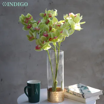 INDIGO-Zelena Orhideja Цимбидиум, Umjetni Cvijet, Lažni Dekoracija Stola, 9 Boja, Stabljike, Danas Dodir, Vjenčanje college
