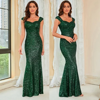 Zelenu dugu haljinu bez rukava, haljina za prom sa cijevi, seksi svadba haljina s otvorenim leđima, svečana haljina slavne osobe, svečane haljine