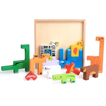 Drvena slagalica sa životinjama, zagonetka sa blokovima životinja, edukativne puzzle, Montessori i osnovnu drvene igračke za dječake, djevojke, djecu i