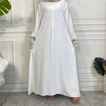 2023 Novi dizajn, proljeće-ljeto muslimansko monotone ženske haljine s cvjetnim čipke i vrpce munje