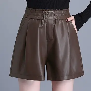 Nove gaćice ženske kratke hlače od umjetne kože s visokim strukom ženske proljeće jesenje i zimske kožne hlače slobodnog rezanja hlače Mujer T790
