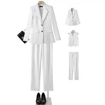 Kit ružičasto-bijeli kostim star stilu, ženski britanski stil 2023, novo odijelo s malo arome, kaput, prsluk, komplet od tri predmeta
