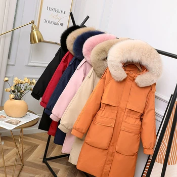 Zima je duga jakna s kapuljačom i ogrlicom od krzna, ženska moda slobodna dolje jaknu, debela zimska topla odjeća, moderan ženski L33