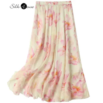 2023 Ženska moda je Novi double-layer svilene suknje srednje dužine sa elastičnim pojasom slobodnog rezanja s po cijeloj površini svilena buba
