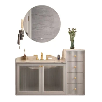 Američki francuski stil, lak luksuzna vjetra kamena ploča ispod stola, hrastov ormar za kupaonica, kombinacija skandinavskog modernog stakla za kupaonicu