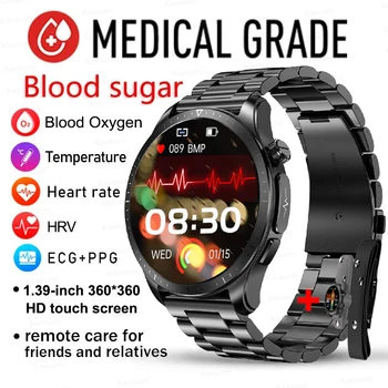 2023 Novi pametni sat za zdravlje ECG + POENA, muški sat za mjerenje razine šećera u krvi, krvnog tlaka kisika u krvi, IP68, vodootporni pametni sat, termometar