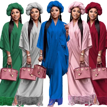 Muslimansko žensko атласное haljina s V-izrez, položi-nazad casual haljinu, Bliski Istok, Однотонный temperament, novo