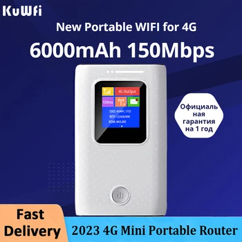 Mobilni Wifi-ruter KuWFi 6000 mah, prijenosni 3G 4G Lte-router, 150 Mbit/s, bežična vanjski džep je pristupna točka za Wi-Fi s utorom za sim karticu