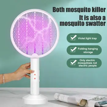 Električna letjeti swatter od komaraca, 1800 mah, Usb punjiva prijenosni dizajn sigurnosti s osnovnim nositelj, pribor za unutarnju i vanjsku vrta 2 u 1