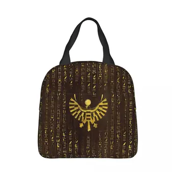 Prijenosna torba od tkanine Oxford sa zlatnim соколом Gora i znakovima, egipatska mitologija, školski izlet, ručak, planinarenje, vrećice za smeće