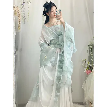 Donje kineska haljina Ханфу, drevni tradicionalni vezeni setove Ханфу, карнавальный kostim vile, zelenom plesni haljina Ханфу