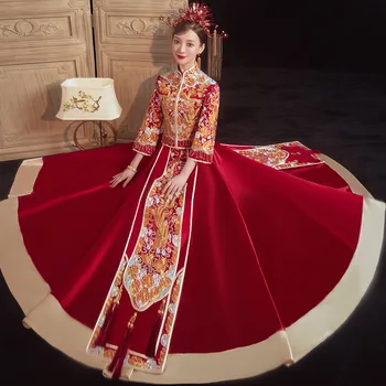 2021 vjenčanicu s vezom Phoenix za mladenku, klasicni kineski stil, odjeća za tost Чонсам, velike veličine S-2XL