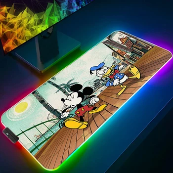 Mickey i Minnie Anime RGB Veliki podloga Za Miša XXL Compuer Od Prirodne Gume Protuklizni Gaming podloga Za Miša Tipkovnica S Led pozadinskim Osvjetljenjem Soft Stolni Mat