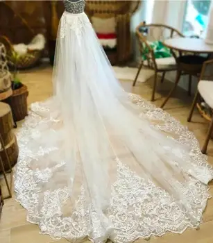 duge 200 cm bijela čipka aplicirano vjenčanje 3 sloja tila Odvojiva suknja Prijenosni kabel za Vjenčanje gowns gornja suknja dugi vlak