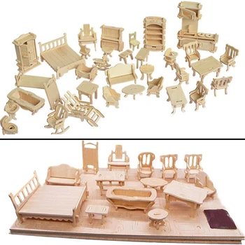 Minijaturni kućica za lutke 1:12, namještaj za lutke, mini 3D drvene puzzle, model zgrade 