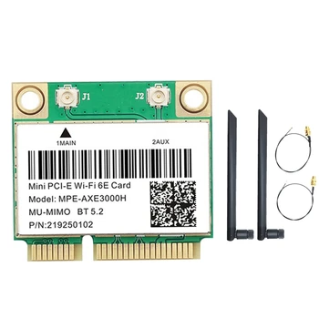 MPE-AXE3000H WiFi Kartica + Dual Antena za WiFi 6E 2400 Mbit/s Mini PCI-E za BT 5,3 802.11 AX 2,4 G/5G/6 Ghz Wlan Mrežna kartica