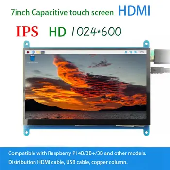 Malina Pi monitor Osjetljiv na dodir od 7 inča HDMI Zaslon 1024x600 Kompatibilan sa AIDA Ras Pi 4 3B + 3B 2B BB Crna Banana Pi