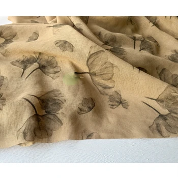 Širina tkanine 145 cm X 50 cm, Smeđe Uzorak Od Lišća Ginkgo Biljna Tiskanje i Bojenje Diablement Fort Kreativni Haljini Diy Košulja Odijevanje